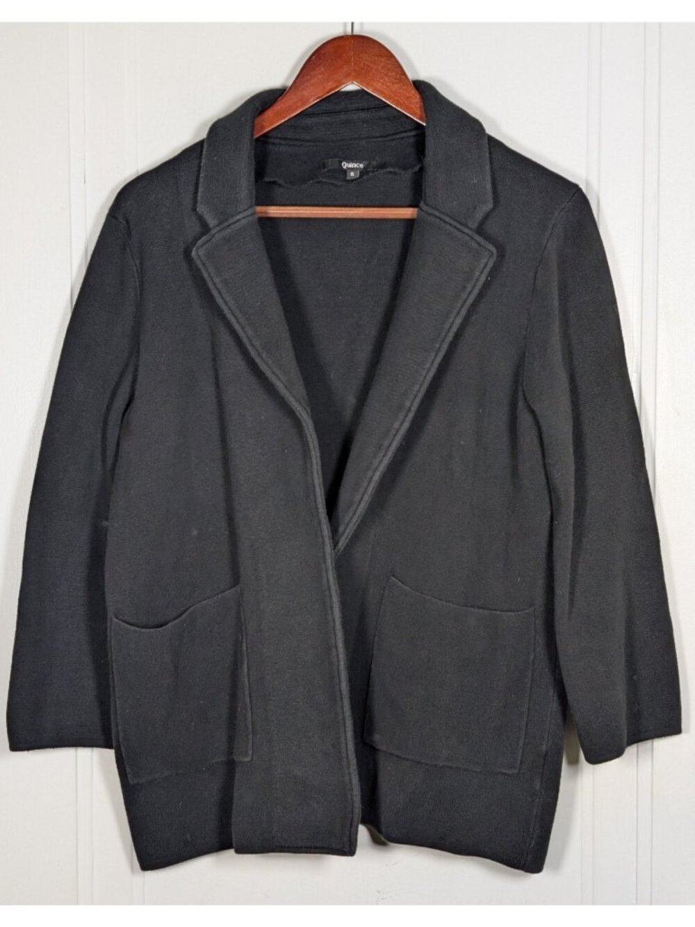 Quince Knit Blazer Women's Small Black Organic Cotton Open Front Cardigan Jacket